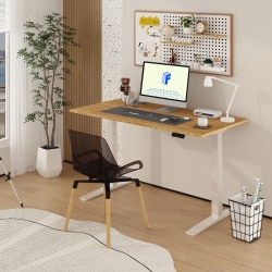 FlexiSpot E7 Pro Electric 60"W Adjustable Height Standing Desk, White/Bamboo