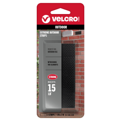 VELCRO® Brand Extreme Outdoor Sticky Back Strips, 4" x 2", Black, Total Qty 2