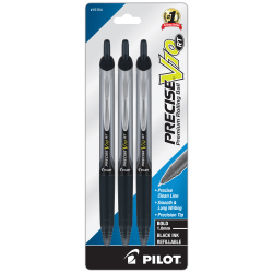 Pilot Precise V10 RT Gel Ink Rolling Ball Pens, Bold Point, 1.0mm, Silver Barrel, Black Ink, Pack of 3 Pens