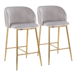 LumiSource Fran Pleated Fixed-Height Counter Stools, Silver/Gold, Set Of 2 Stools
