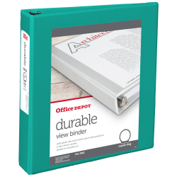 Office Depot® Brand 49% Recycled Durable View Round-Ring Binders, 1-1/2" Round Rings, Teal
