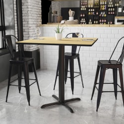 Flash Furniture Laminate Square Table Top With Bar-Height Table Base, 43-1/8"H x 42"W x 42"D, Natural/Black