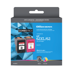 Office Depot® Brand Remanufactured High-Yield Black And Tri-Color Ink Cartridge Replacement For HP 62XL, 62, Pack Of 2, OD62XLK62C