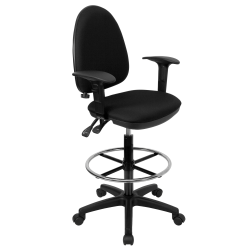 Flash Furniture Ergonomic Fabric Mid-Back Multi-Functional Drafting Chair With Adjustable Lumbar Support And Height-Adjustable Arms, Black