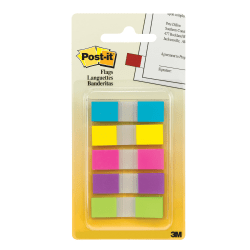 Post-it® Notes Flags, 1/2" x 1-7/10", Assorted Bright Colors, 20 Flags Per Pad, Pack Of 5 Pads