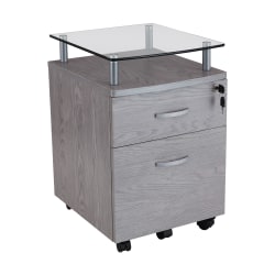Techni Mobili 15-3/4"W x 17-1/2"D Lateral 2-Drawer Mobile Locking Glass Top File Cabinet, Gray