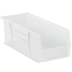 Partners Brand Plastic Stack & Hang Bin Boxes, Small Size, 14 3/4" x 5 1/2" x 5", Clear, Pack Of 12