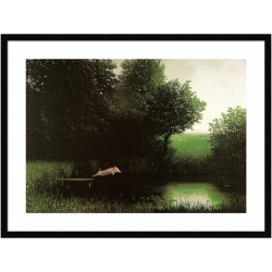 Amanti Art Diving Pig by Michael Sowa Wood Framed Wall Art Print, 25"H x 33"W, Black