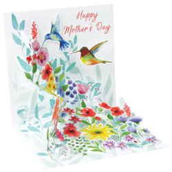 Up With Paper Mother's Day Pop-Up Greeting Card With Envelope, 5-1/4" x 5-1/4", Hummingbirds Song