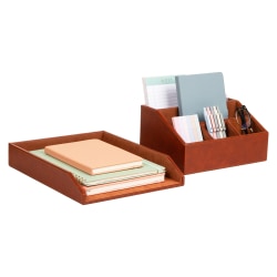 Mind Reader PU Leather Desk Organizer And Letter Tray Set, Brown, Total Qty 1