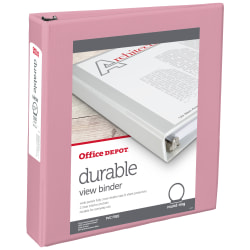 Office Depot® Brand 3-Ring Durable View Binder, 1-1/2" Round Rings, Pink
