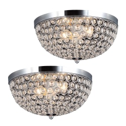 Elegant Designs 2-Light Elipse Crystal Flush-Mount Ceiling Lights, Chrome/Crystal, Pack Of 2 Lights