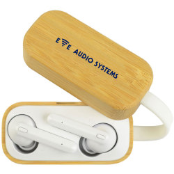 Custom Truly Wireless Earbuds With Bamboo Charging Case, 3-1/16" x 1-7/16", Natural