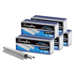 Swingline® S.F.® 4® Premium Staples, 1/4" Full Strip, Silver, 5,000 Per Pack, Case Of 5 Packs