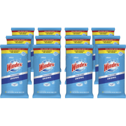 Windex Glass & Surface Wipes - Ready-To-Use - 38 / Pack - 12 / Carton - Streak-free, Unscented, Chemical-free - White