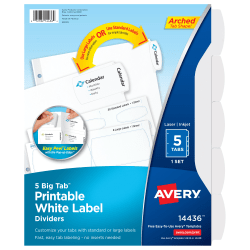 Avery® Big Tab™ Printable Label Dividers, Easy Peel®, 8 1/2" x 11", 5 Tab, White, Pack Of 1
