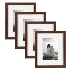 Uniek DesignOvation Gallery Photo Picture Frame Set, 9" x 11" With Mat, Walnut Brown, Set Of 4