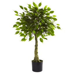 Nearly Natural 3'H Polyester Artificial Ficus Tree with Pot, Green