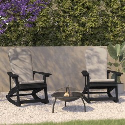 Flash Furniture Savannah All-Weather Adirondack Rocking Chairs with Cushions, Cream/Black, Set Of 2 Chairs