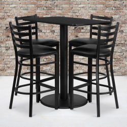 Flash Furniture Rectangular Laminate Table Set With 4 Ladder Back Metal Bar Stools, 42"H x 24"W x 42"D, Black