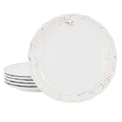 Modern Southern Home Capri 6-Piece Stoneware Embossed Dessert Plate Set, 9", White