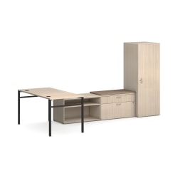 HON Mod 60"W L-Station With Storage, Desert Oak/Cool Neutral/Black