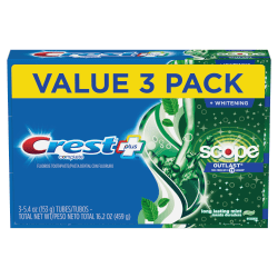 Crest + Scope Outlast Complete Whitening Toothpaste, Mint, 5.4 Oz, Pack Of 3 Tubes