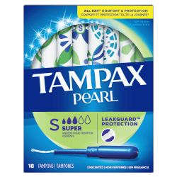 Tampax Pearl Tampons, Super Absorbency, Unscented, Pack Of 18 Tampons