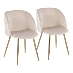 LumiSource Fran Dining Chairs, Pleated, Velvet, Gold/White, Set Of 2 Chairs