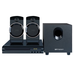 Emerson ED-8050 2.1-Channel Home Theater DVD Player And Speaker Surround Sound System, 9-1/16"H x 8-1/2"W x 8-7/8"D, Black