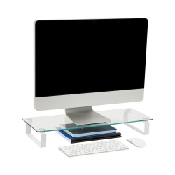 Mind Reader Glass Desktop Monitor Stand Riser for Computer, Laptop, Desk, 3"H x 22"W x 8-1/4"D, Clear
