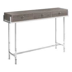 Monarch Specialties Hall Console Accent Table With 3 Drawers, Rectangular, Dark Taupe/Chrome