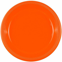 JAM PAPER Round Plastic Party Plates, Large, 10 1/4 inch, Orange, 20/Pack
