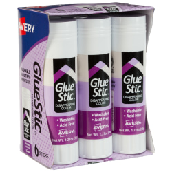 Avery® Glue Stic™ Disappearing Purple Glue Sticks, 1.27 Oz., Pack Of 6