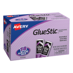 Avery® Disappearing Color Permanent Glue Stics, 0.26 Oz., Purple, Pack Of 18