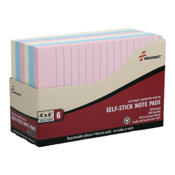 SKILCRAFT® Self-Stick Notes, 4" x 6", Assorted Pastel, Pack of 6