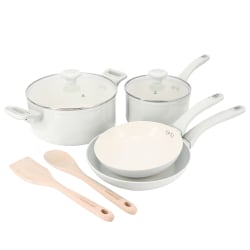 Martha Stewart Everyday Rexford 8-Piece Nonstick Ceramic Aluminum Cookware Set, Linen