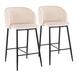LumiSource Fran Pleated Fixed-Height Counter Stools, White/Black, Set Of 2 Stools