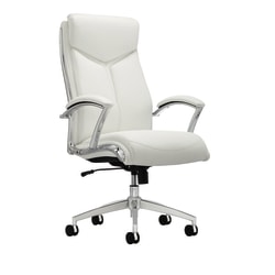Realspace® Modern Comfort Verismo Bonded Leather High-Back Executive Chair, White/Chrome