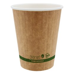 Planet+ Compostable Hot Cups, Double-Wall, 12 Oz, Brown, Pack Of 1,000 Cups