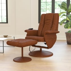 Flash Furniture Massaging Multi-Position Recliner And Ottoman With Wrapped Base, Brown, BT7600PMASSGECG