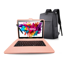 Linsay Octa Core Tablet, 10.1", 4GB Memory, 128GB Storage, Android 13, With Peach Designer Cloth Keyboard Case, Compact Backpack And Pen Stylus