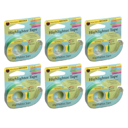 Lee Products Removable Highlighter Tape, 0.5" x 20', Green, Pack Of 6