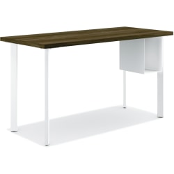 HON® Coze 54"W Table Writing Desk With U-Storage, Florence Walnut/Designer White