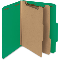 Smead® Pressboard Colored Classification Folders, 2" Capacity, 2 Fasteners, 2 Dividers, Letter Size, 2" Expansion, 2/5-Cut Tab, 100% Recycled, Green, Box Of 10