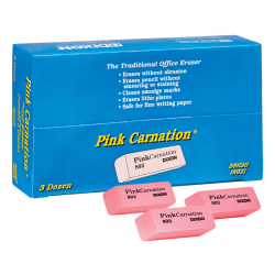Dixon Carnation Erasers, 2"H x 3/4"W x 7/16"D, Pink, Pack Of 36 Erasers