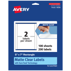 Avery® Permanent Labels With Sure Feed®, 94258-CMF100, Rectangle, 5" x 7", Matte Clear, Pack Of 200