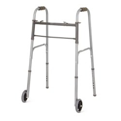 Medline Adjustable Aluminum/Steel 2-Button Folding Walker, 25"-32", With 5" Wheels