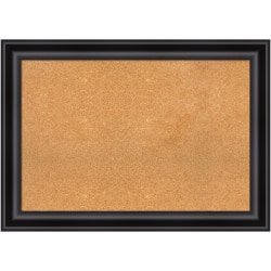 Amanti Art Rectangular Non-Magnetic Cork Bulletin Board, Natural, 42" x 30", Grand Black Plastic Frame