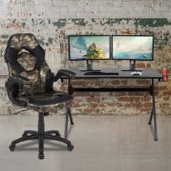 Flash Furniture Gaming Desk And Racing Chair Set With Cup Holder, Headphone Hook & 2 Wire Management Holes, Camouflage